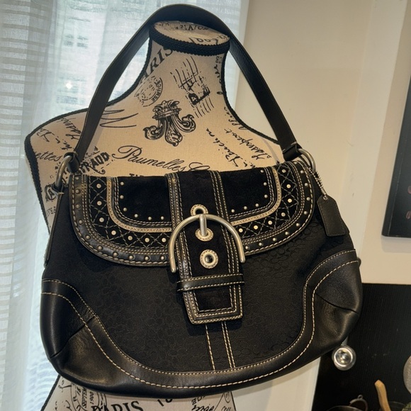Coach Handbags - Coach Black Signature Soho Buckle Shoulder Bag Vintage Y2K Rare Studded Suede